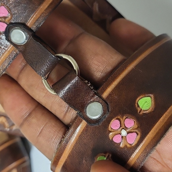 Mexican Hand Tooled Brown leather upper and insole  slippers in size 7 - Picture 8 of 9